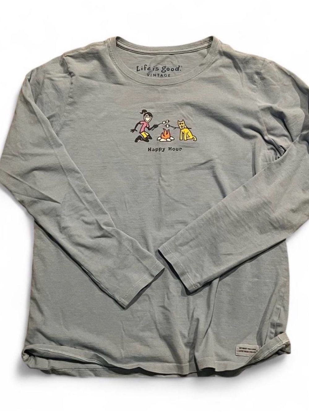 Life Is Good women’s  Long Sleeve Tee - Light Gray with Yellow & Pink Graphic